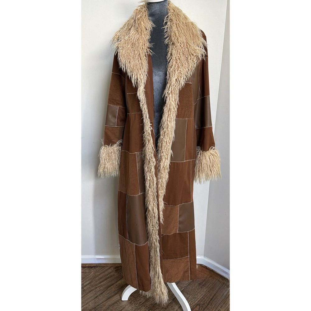 Dolls Kill Current Mood Penny Lane Patchwork Corduroy Faux Leather Long Coat L - Picture 5 of 16